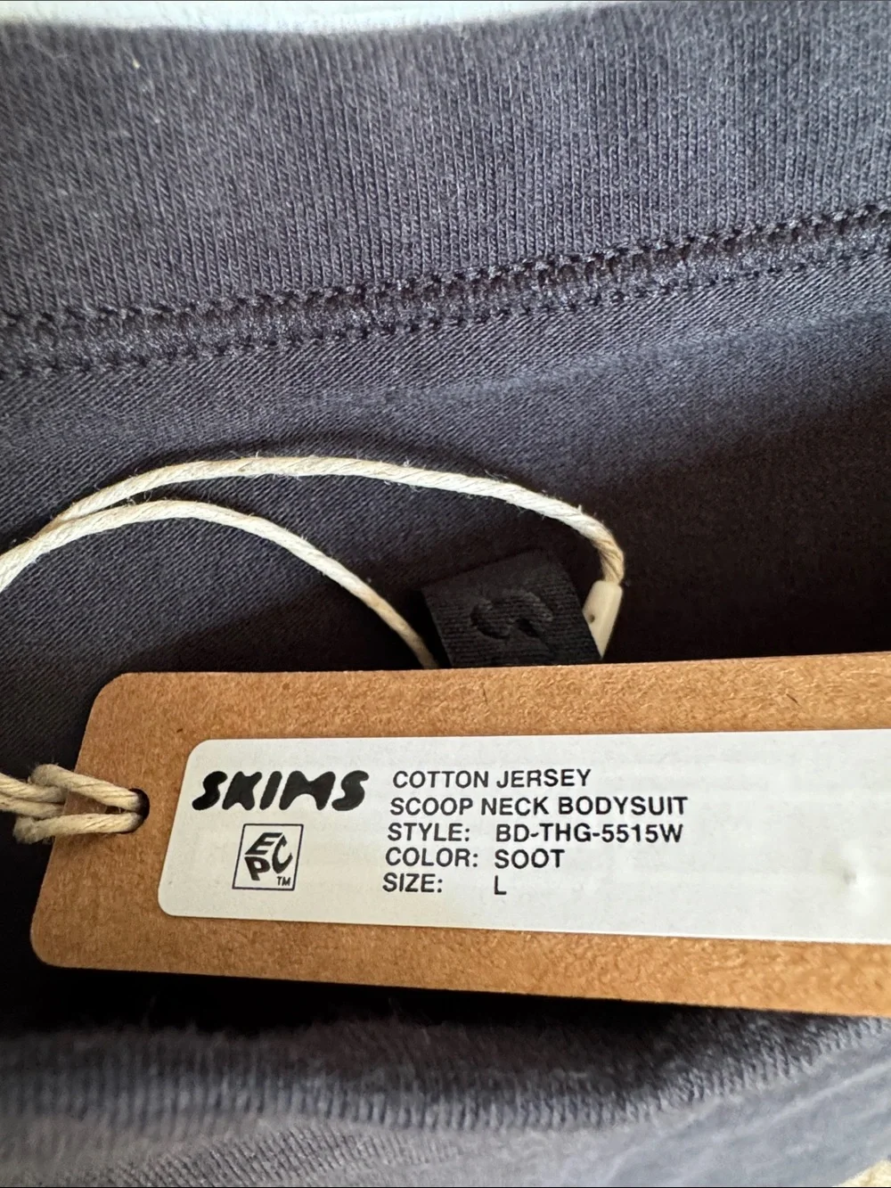 NWT SKIMS Cotton Jersey Scoop Neck Bodysuit | Soot | Size L